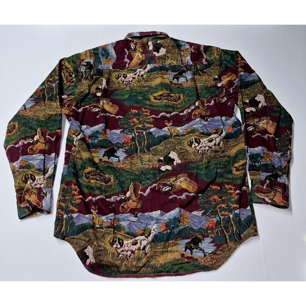 ​Vtg 1989 Banana Republic Safari All Over Print Hunting Shirt M Wildlife AOP EUC
